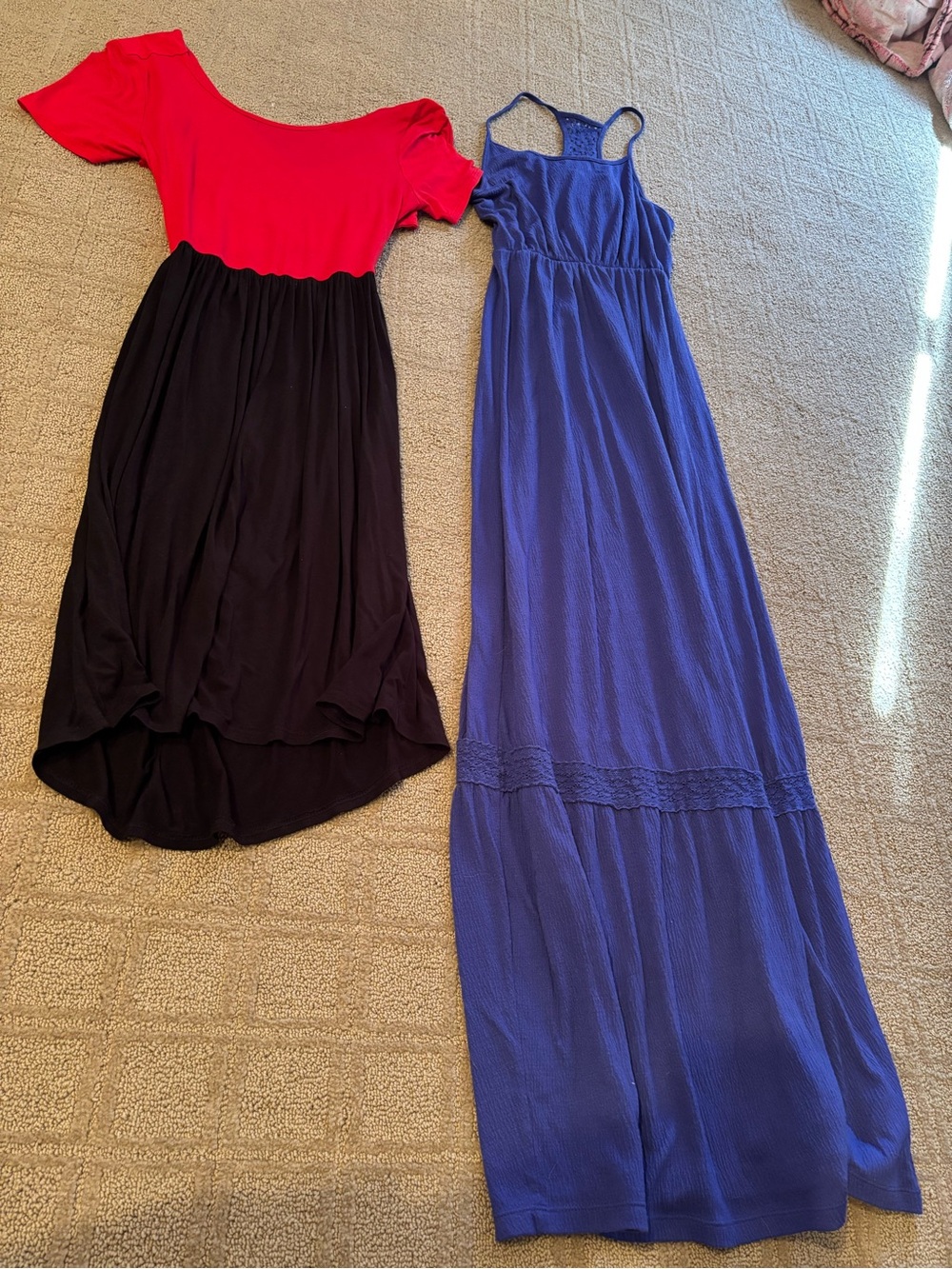 Two Dresses Bundle - Red & Black Short Dress + Blue Maxi Dress
